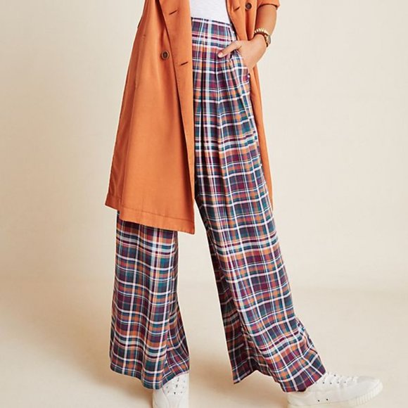 Anthropologie Pants - Multicolor Plaid Kachel Wide-Leg Pants (NWT)